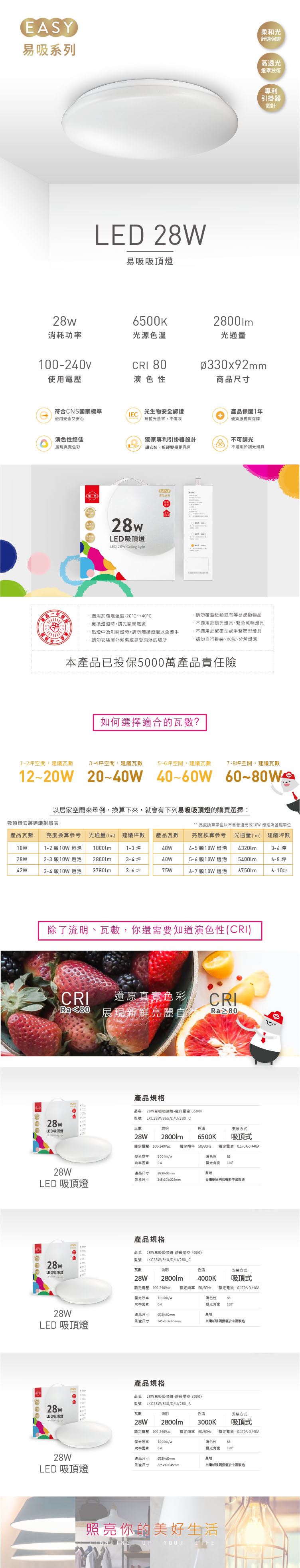 旭光 LED 易吸吸頂燈 星空 28W 白光 黃光 自然光