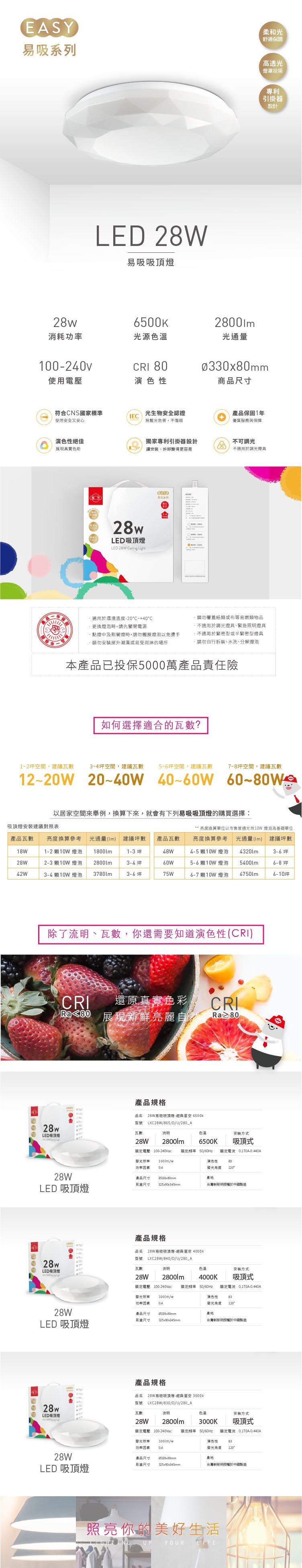 旭光 LED 易吸吸頂燈 星鑽 28W 白光 黃光 自然光