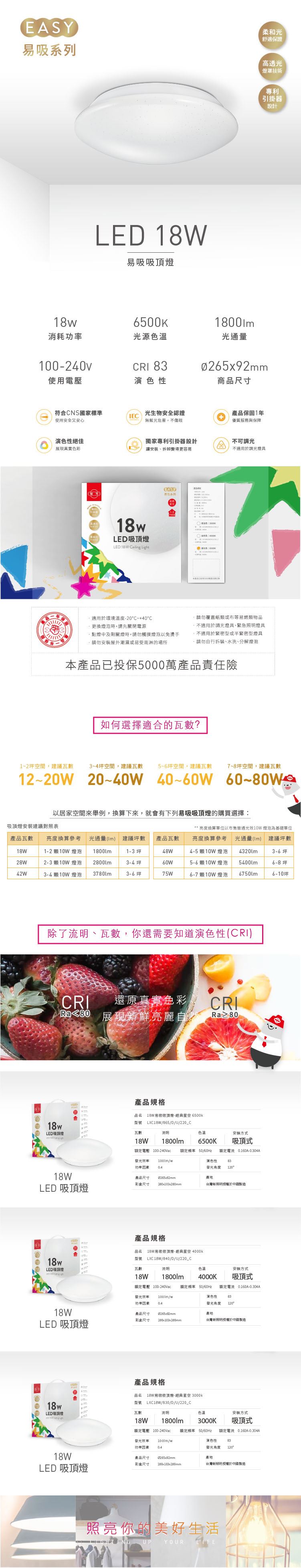 旭光 LED 易吸吸頂燈 星空 18W 白光 黃光 自然光